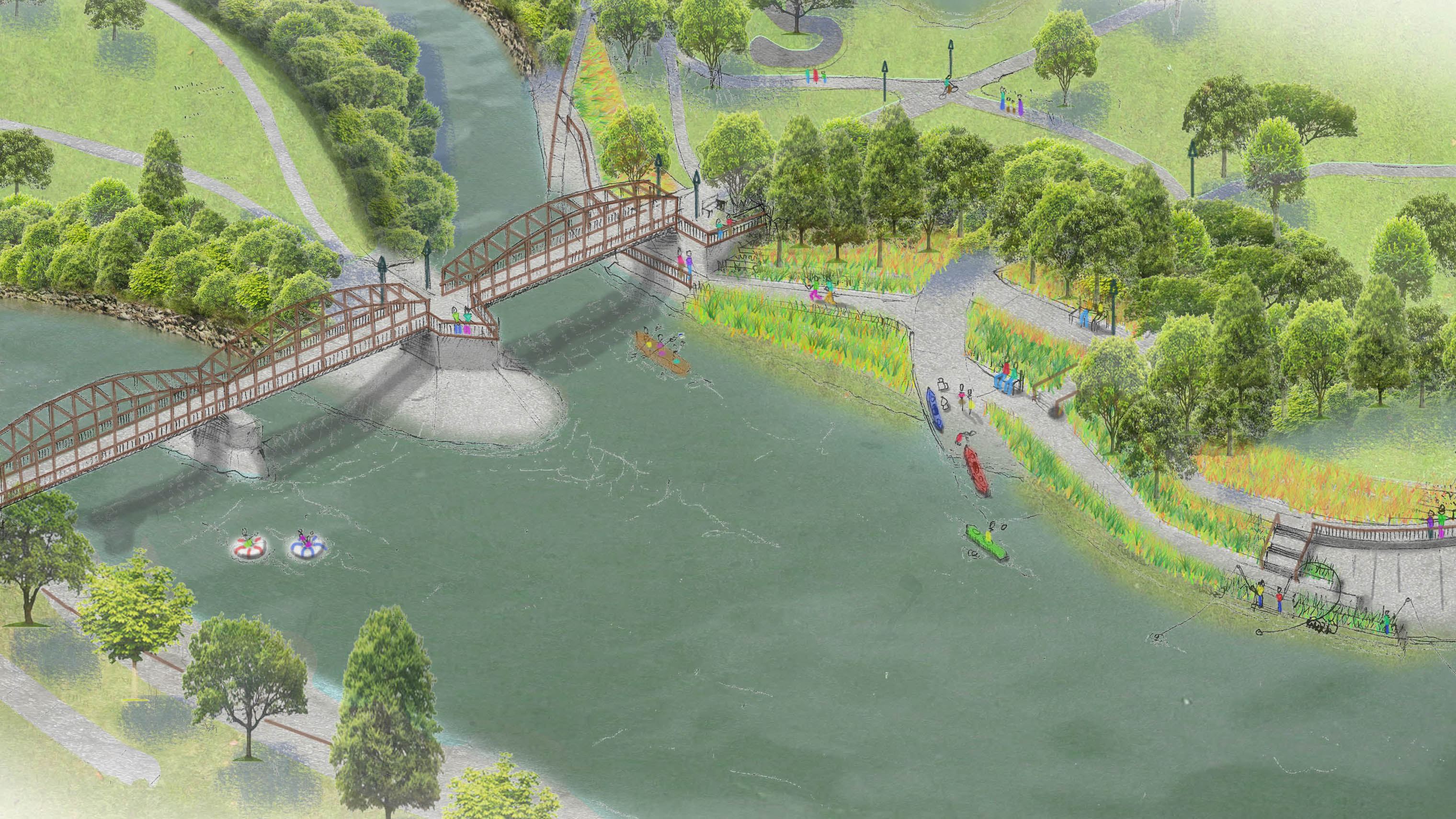 Rendering of confluence of the Flint River and Swartz Creek