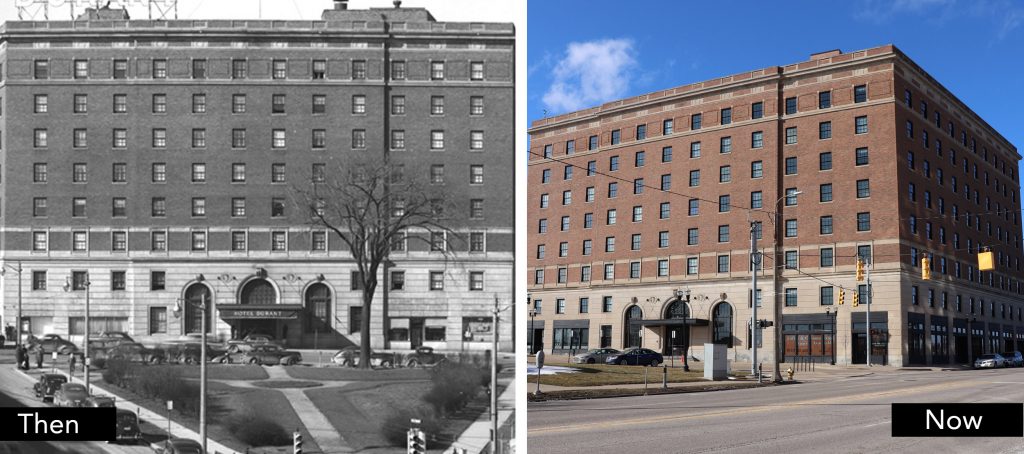 The Durant exterior, then and now