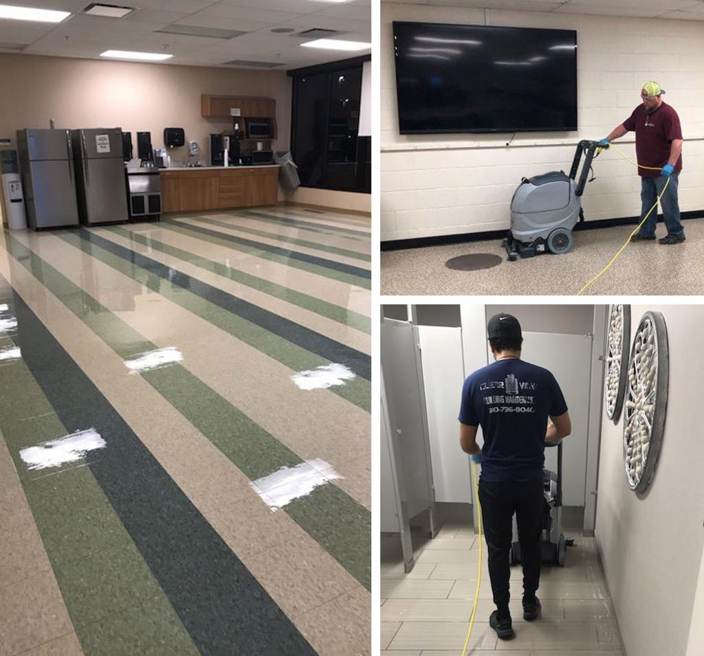 ClearView employees clean and disinfect floors